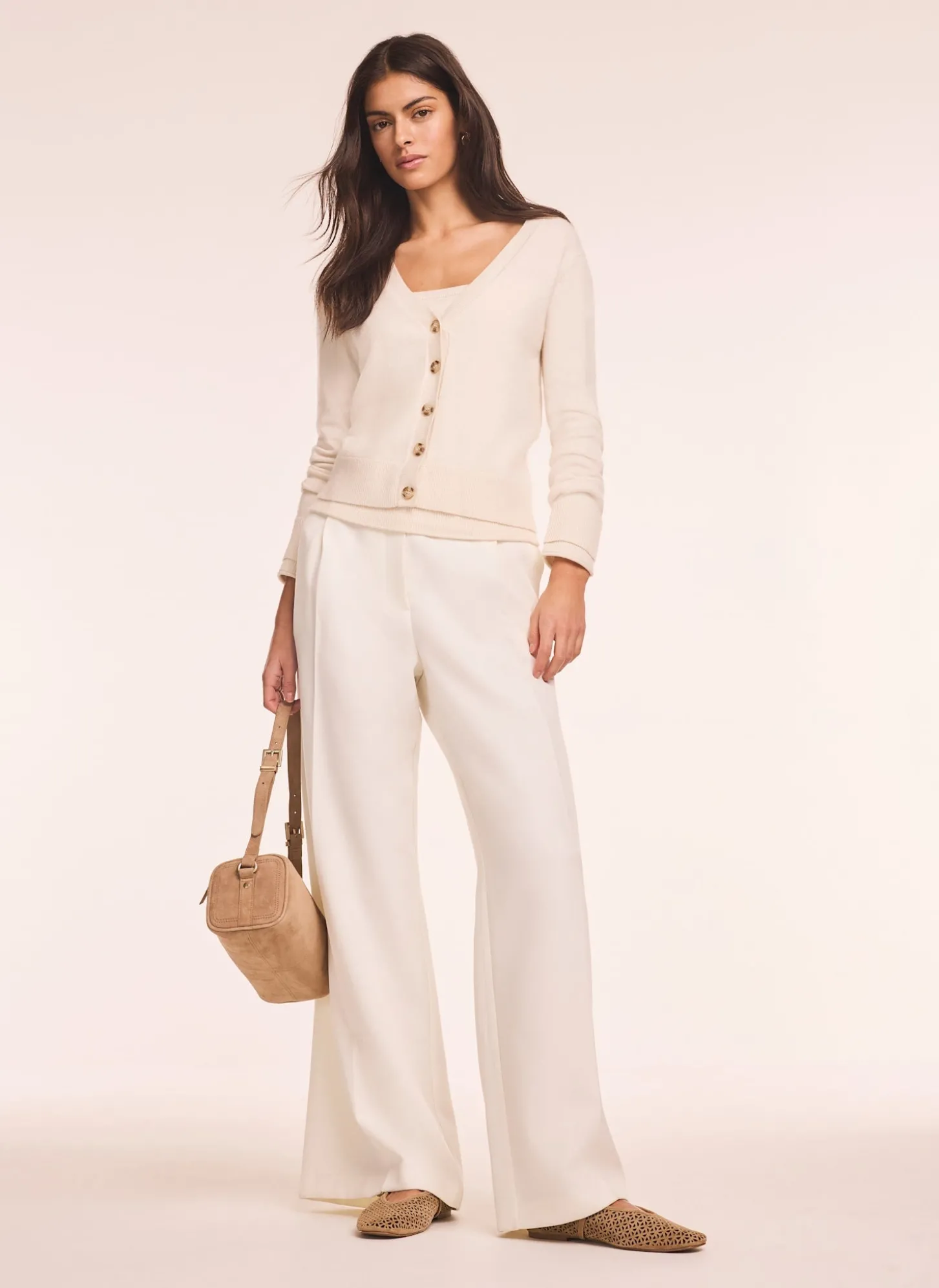 Cream Wool Blend Layered Cardigan