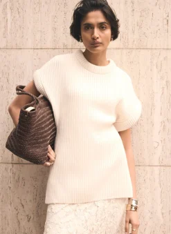Cream Wool Blend Longline Knit Top