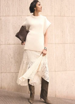 Cream Wool Blend Longline Knit Top