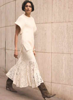 Cream Wool Blend Longline Knit Top