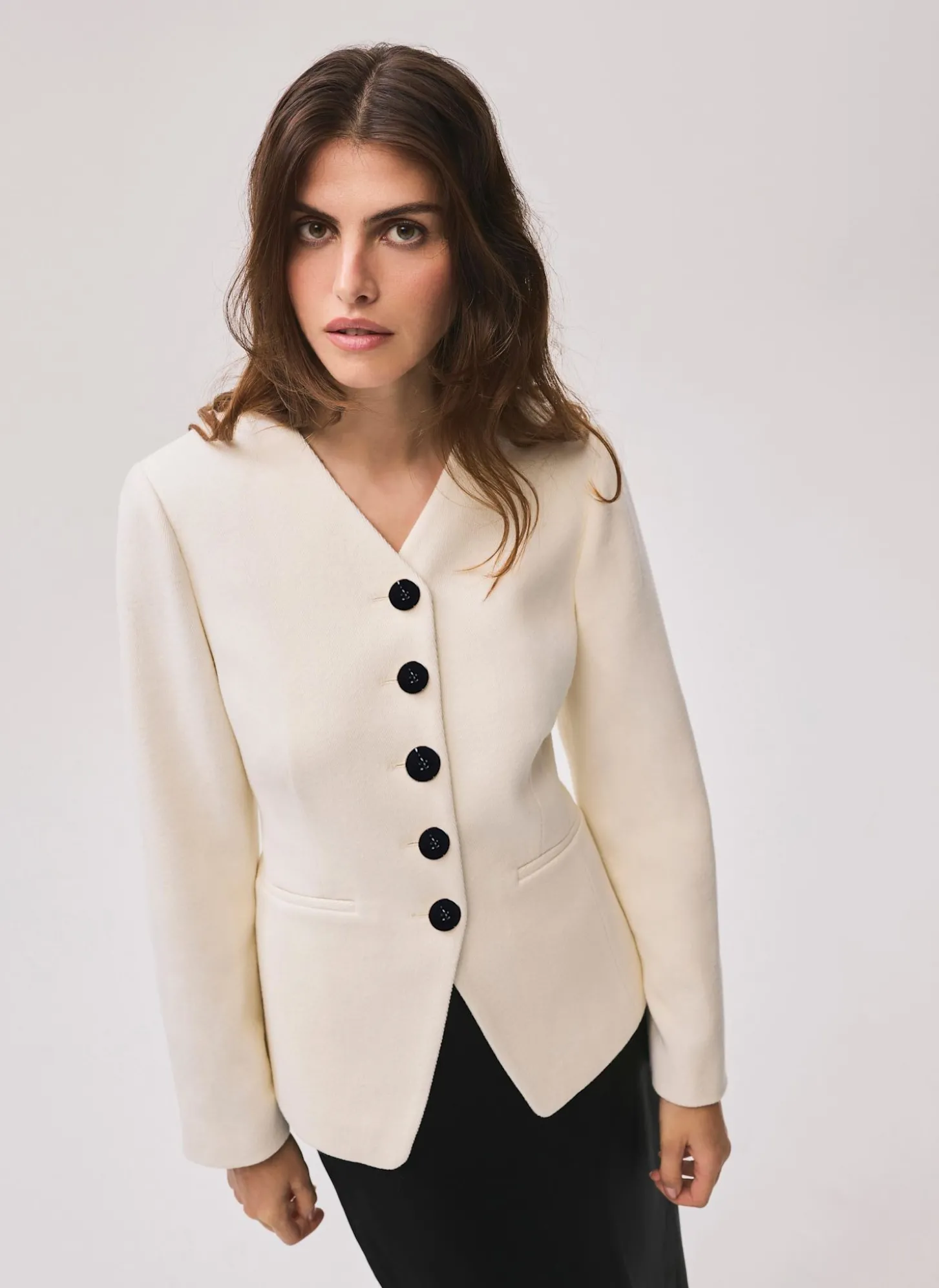 Cream Wool Blend Sculpted Jacket