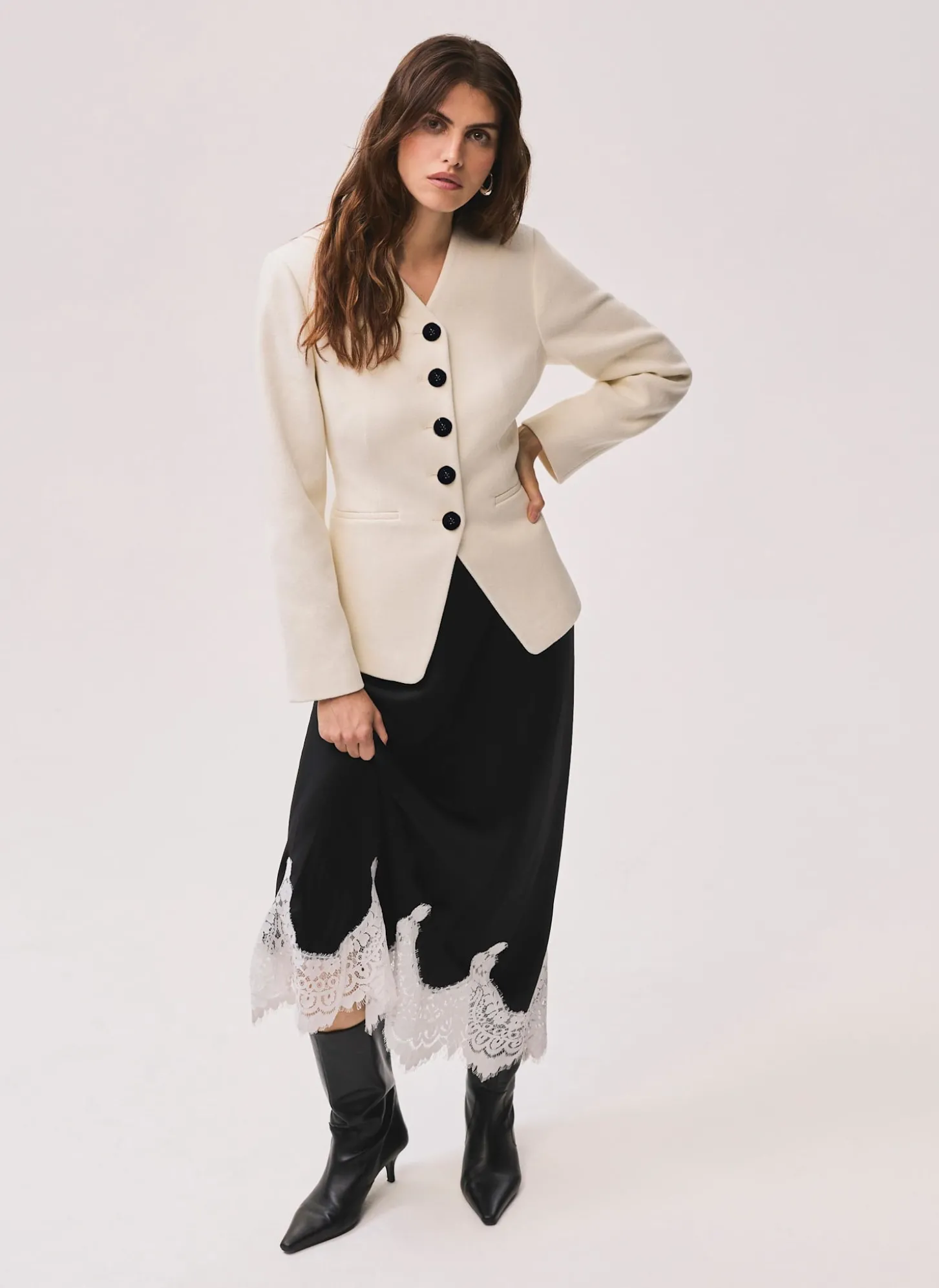 Cream Wool Blend Sculpted Jacket