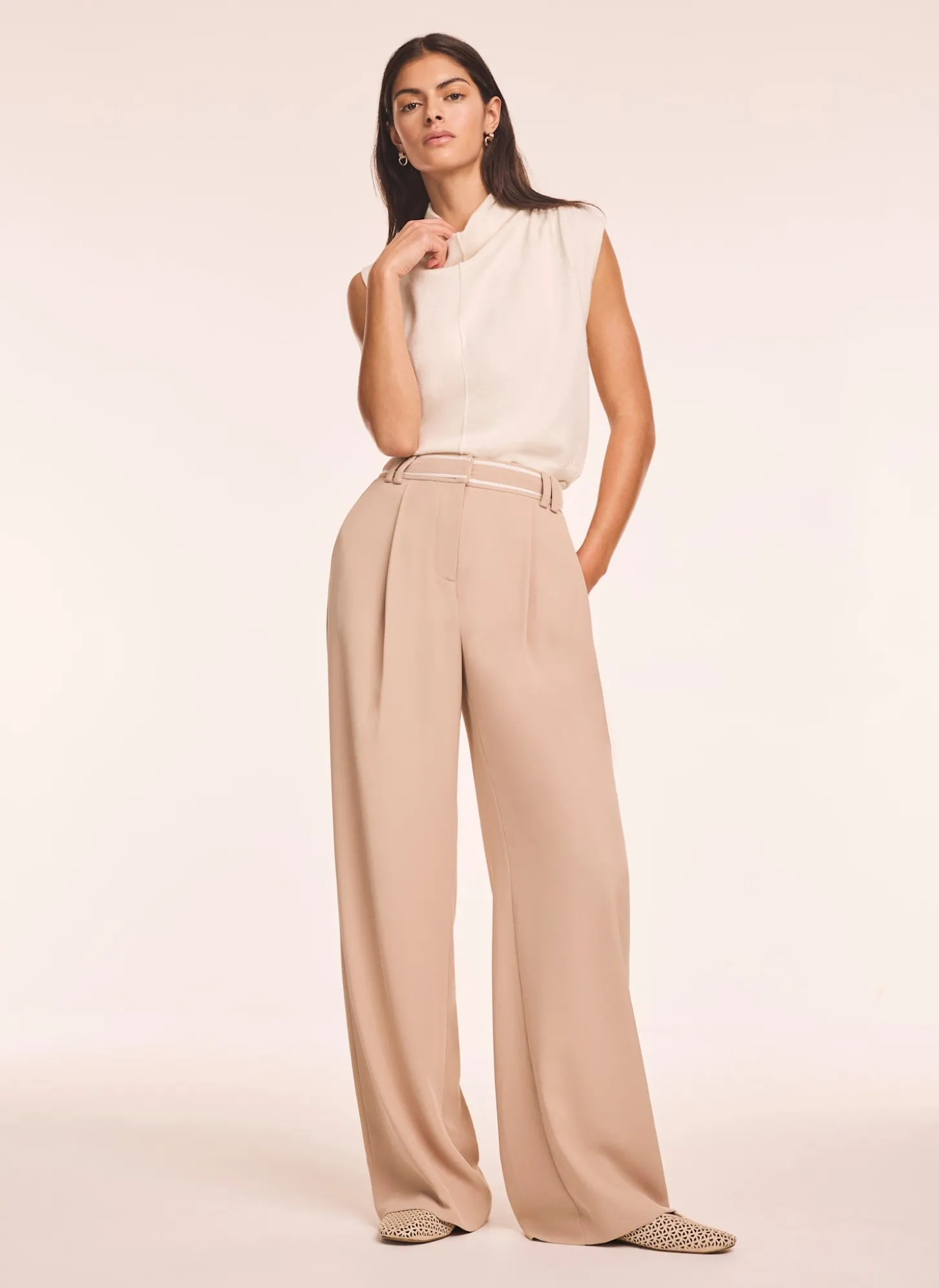Cream Wool Blend Sleeveless Knit Top