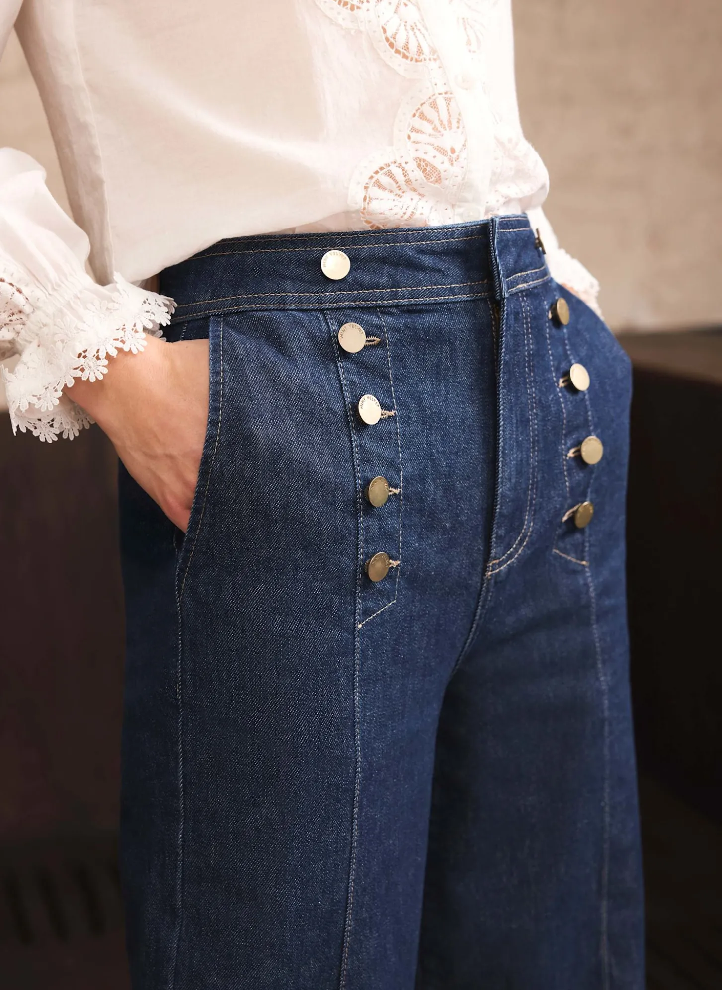 Dark Indigo Button Front Tailored Jean