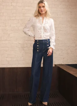Dark Indigo Button Front Tailored Jean