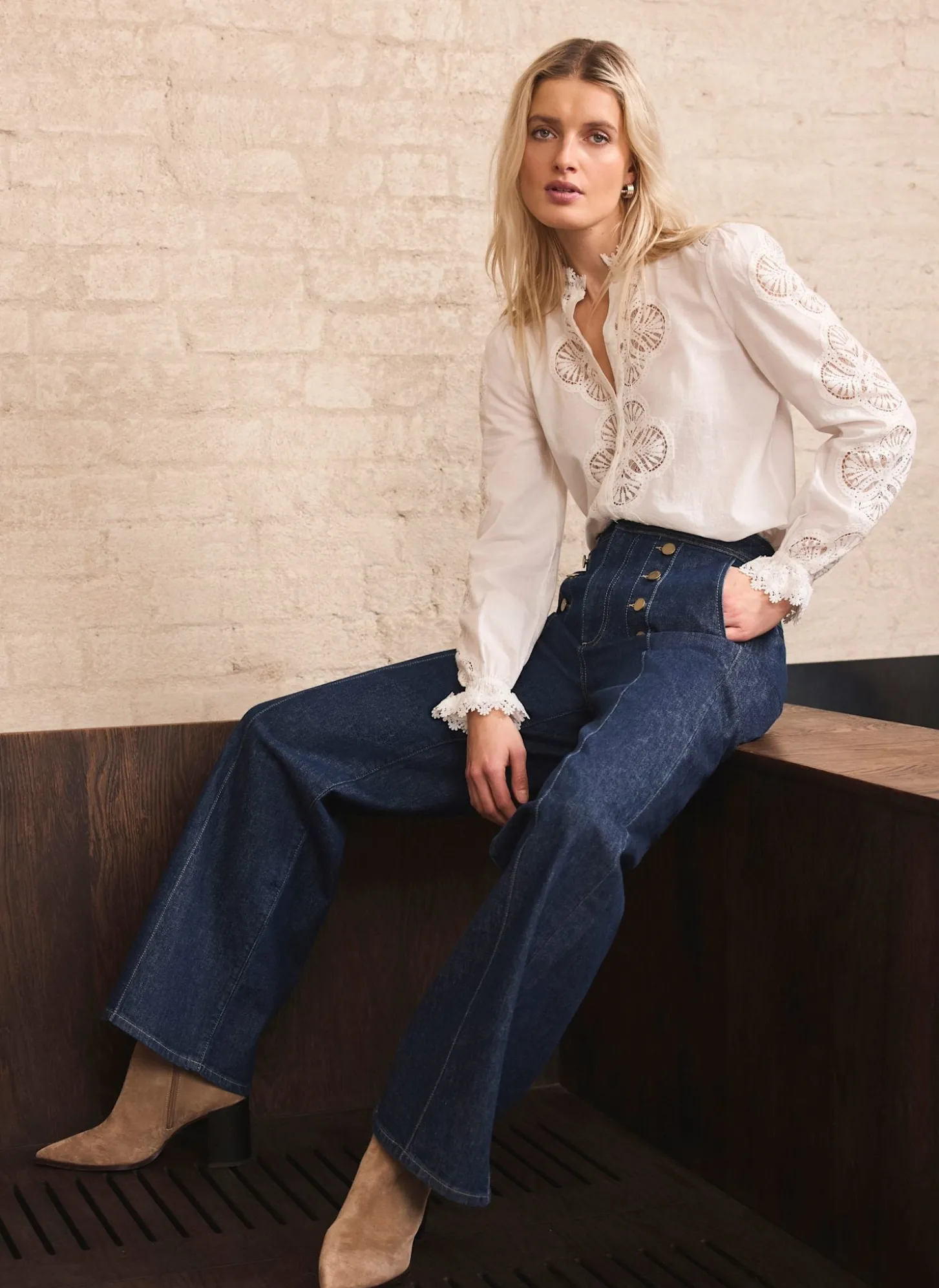 Dark Indigo Button Front Tailored Jean