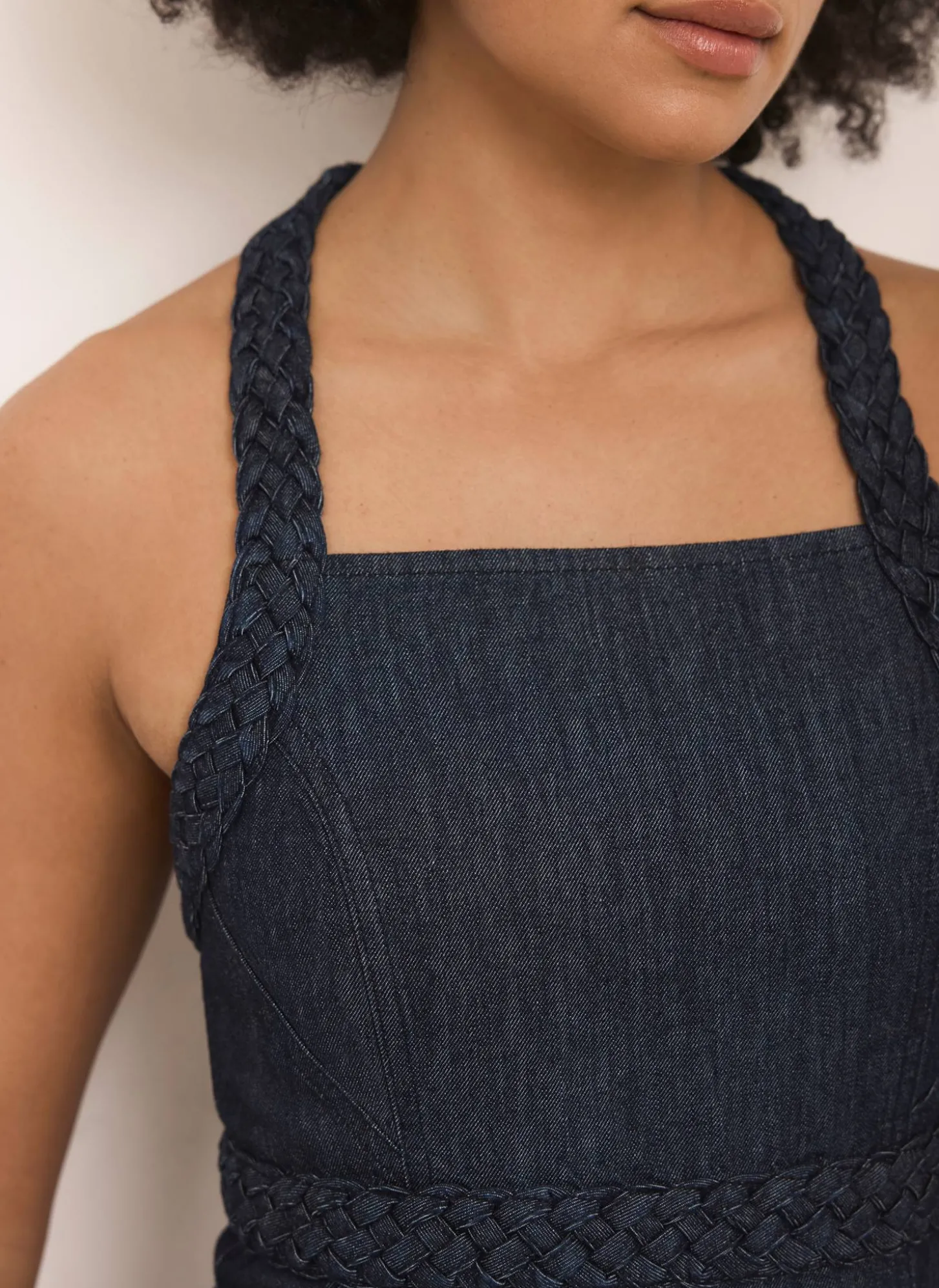 Dark Indigo Denim Halter Midi Dress