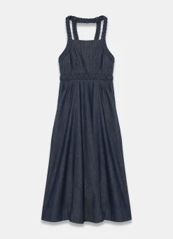 Dark Indigo Denim Halter Midi Dress