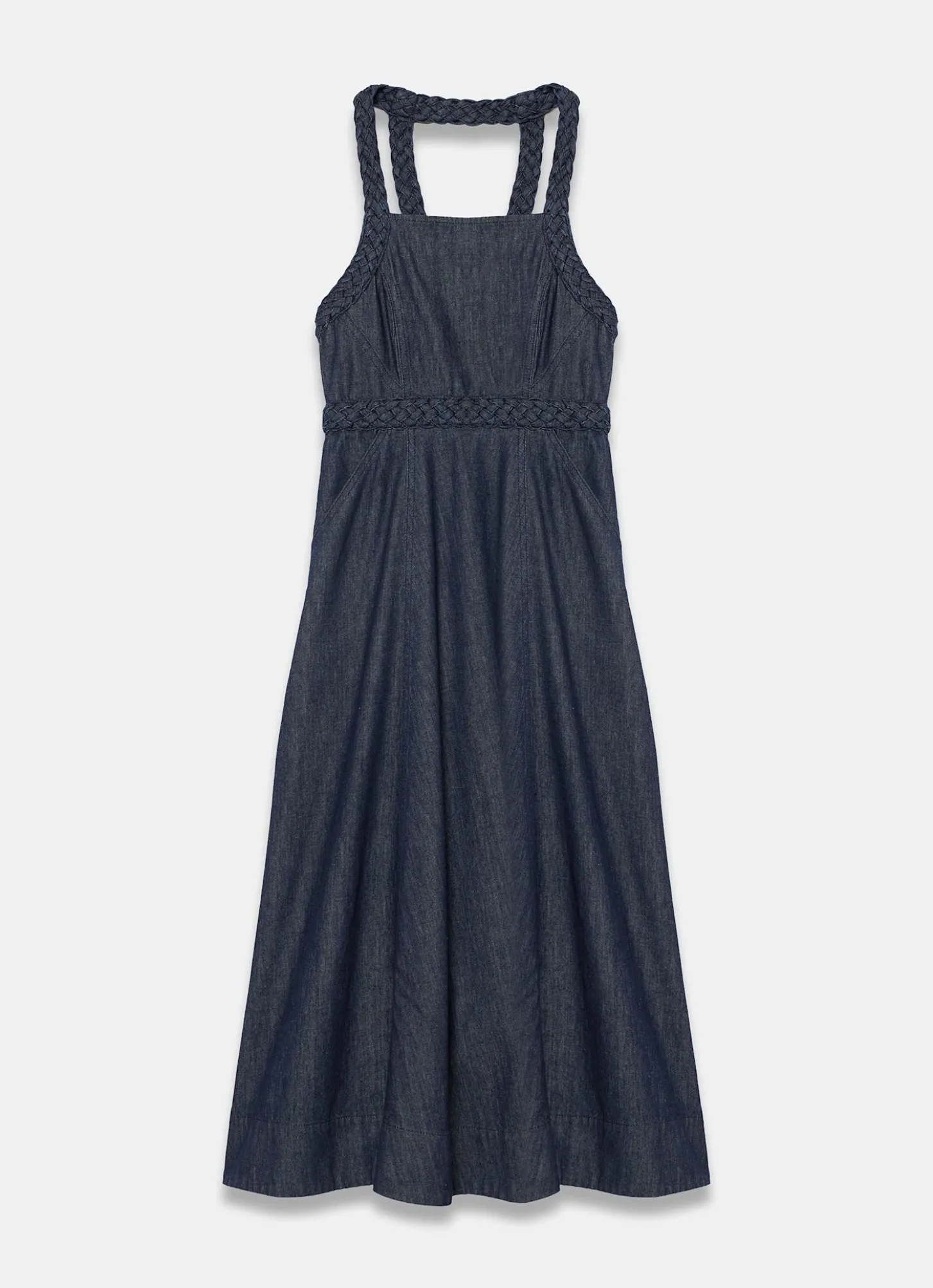 Dark Indigo Denim Halter Midi Dress