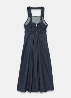 Dark Indigo Denim Halter Midi Dress