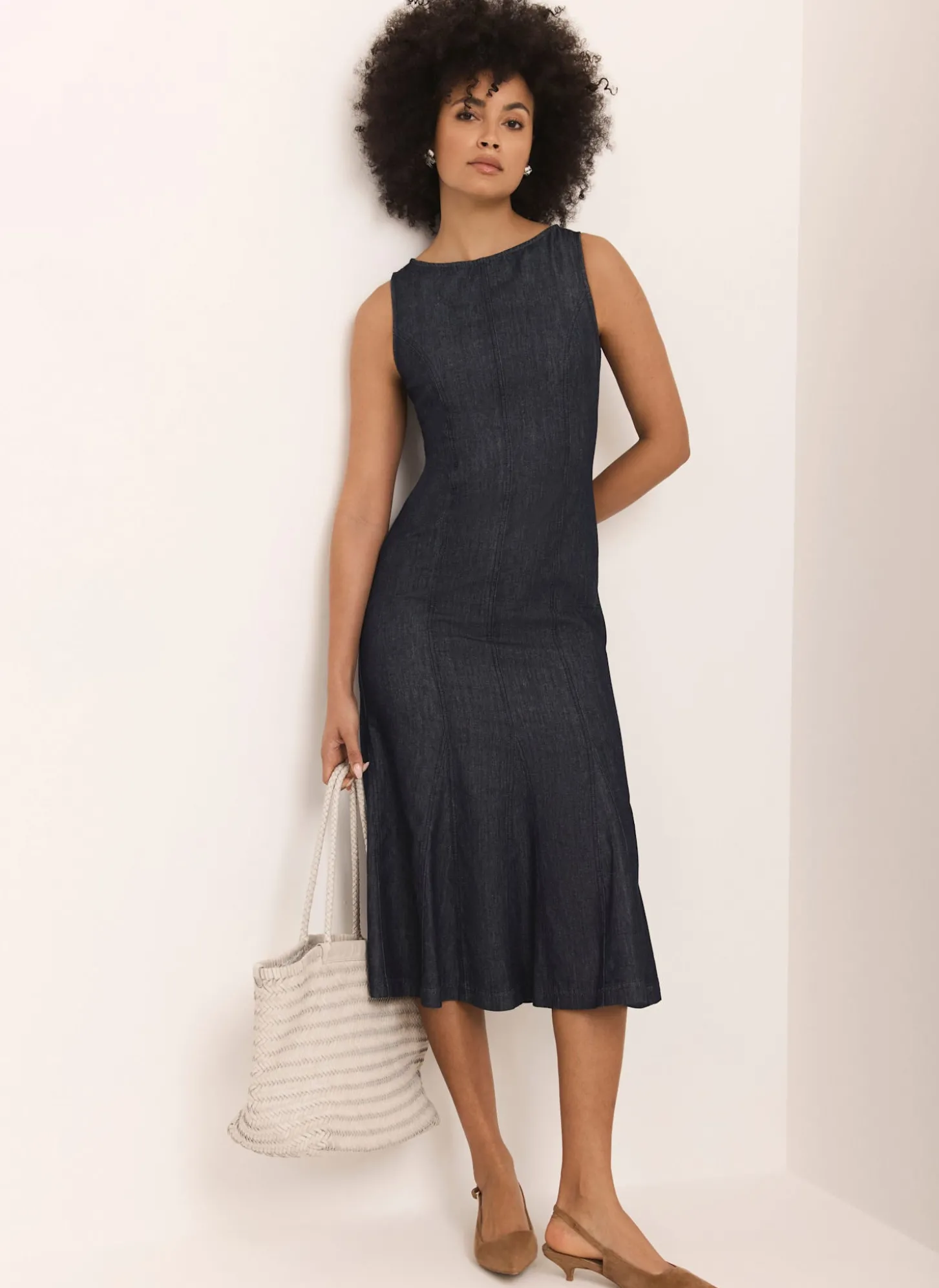 Dark Indigo Denim Midi Dress