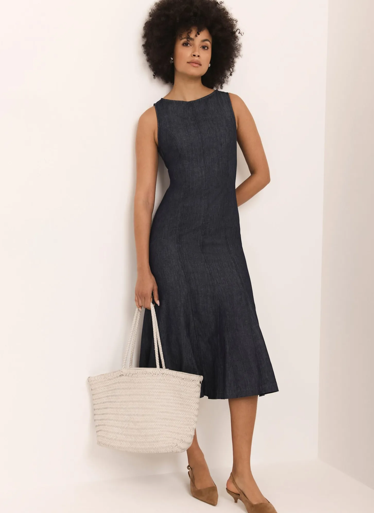 Dark Indigo Denim Midi Dress