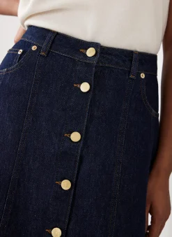 Dark Indigo Denim Midi Skirt