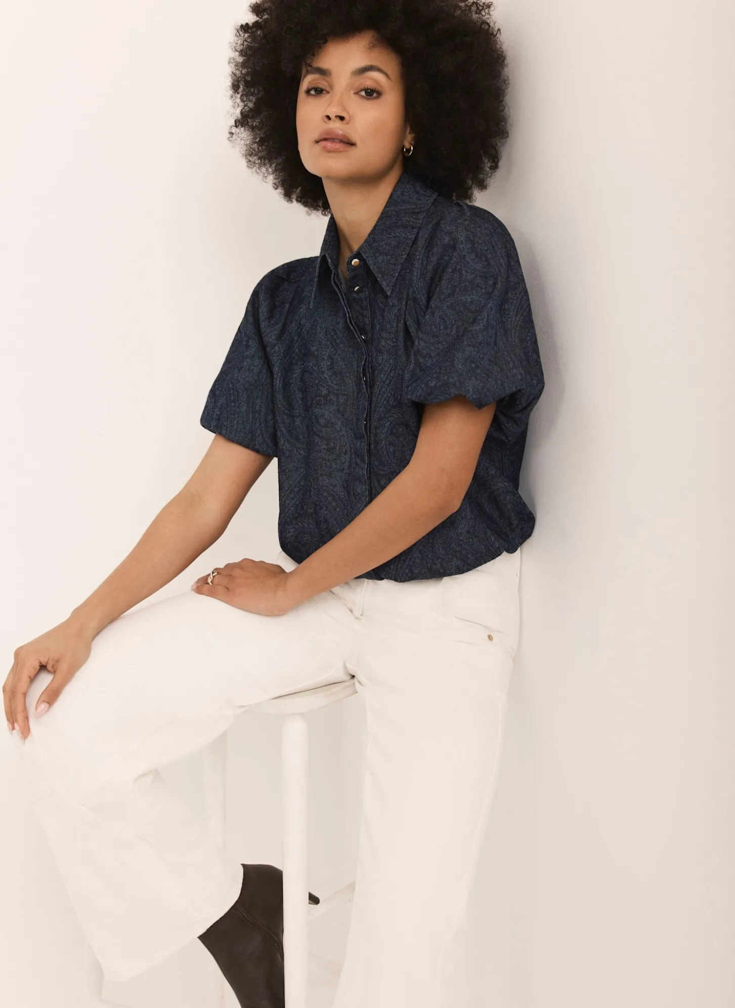 Dark Indigo Paisley Denim Shirt