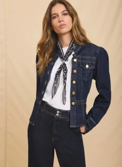 Dark Indigo Puff Sleeve Denim Jacket