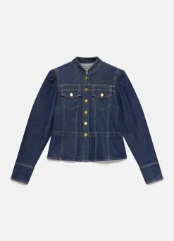 Dark Indigo Puff Sleeve Denim Jacket