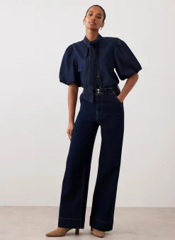 Dark Indigo Puff Sleeve Denim Shirt