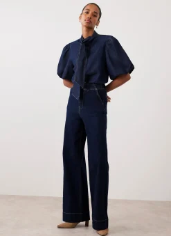 Dark Indigo Puff Sleeve Denim Shirt