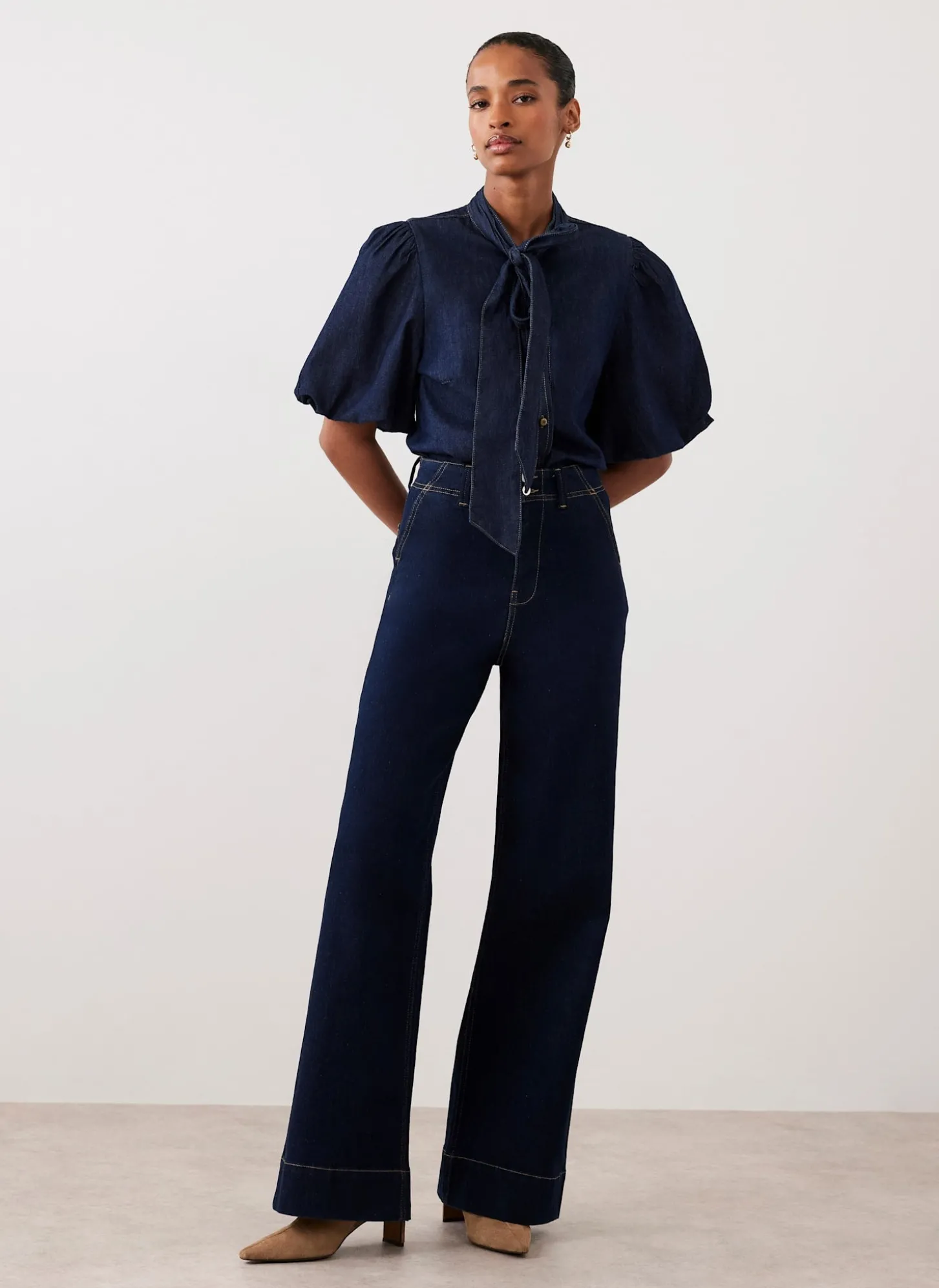 Dark Indigo Puff Sleeve Denim Shirt