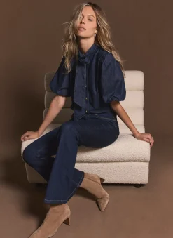 Dark Indigo Puff Sleeve Denim Shirt