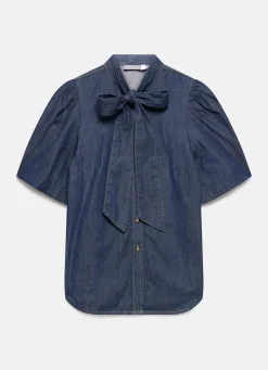 Dark Indigo Puff Sleeve Denim Shirt