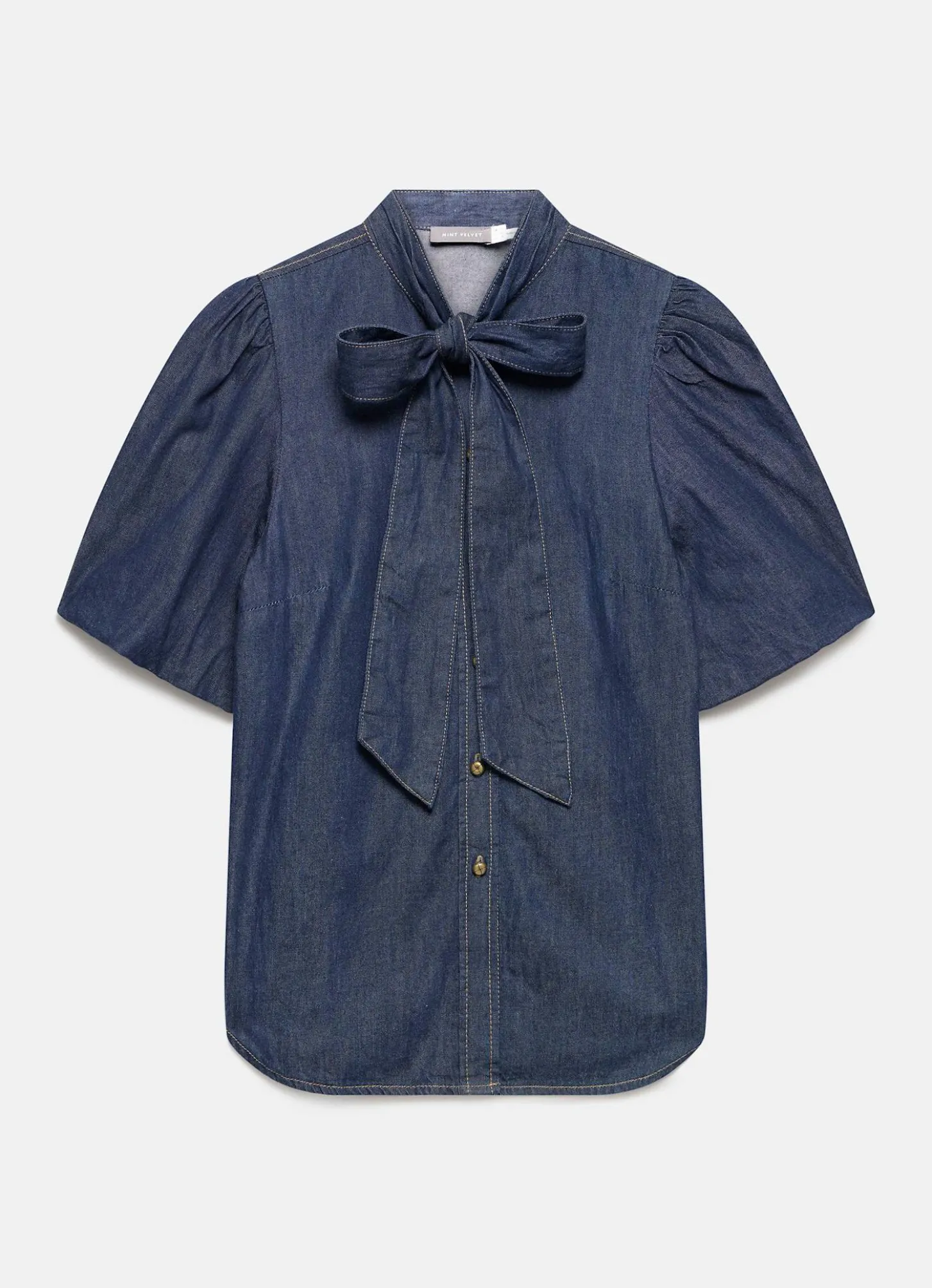 Dark Indigo Puff Sleeve Denim Shirt