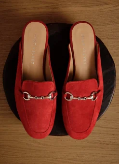 Faye Red Suede Backless Loafers