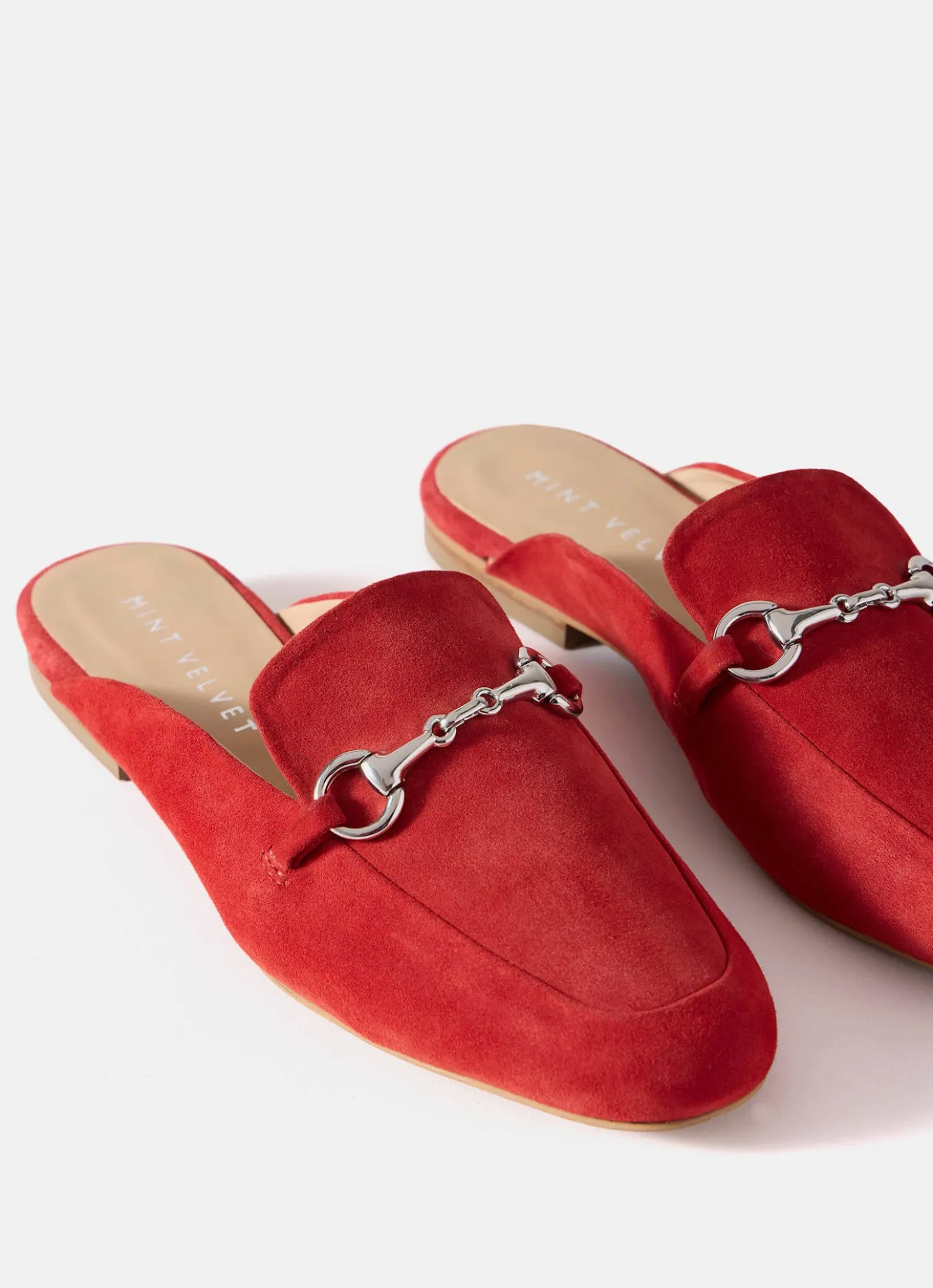 Faye Red Suede Backless Loafers