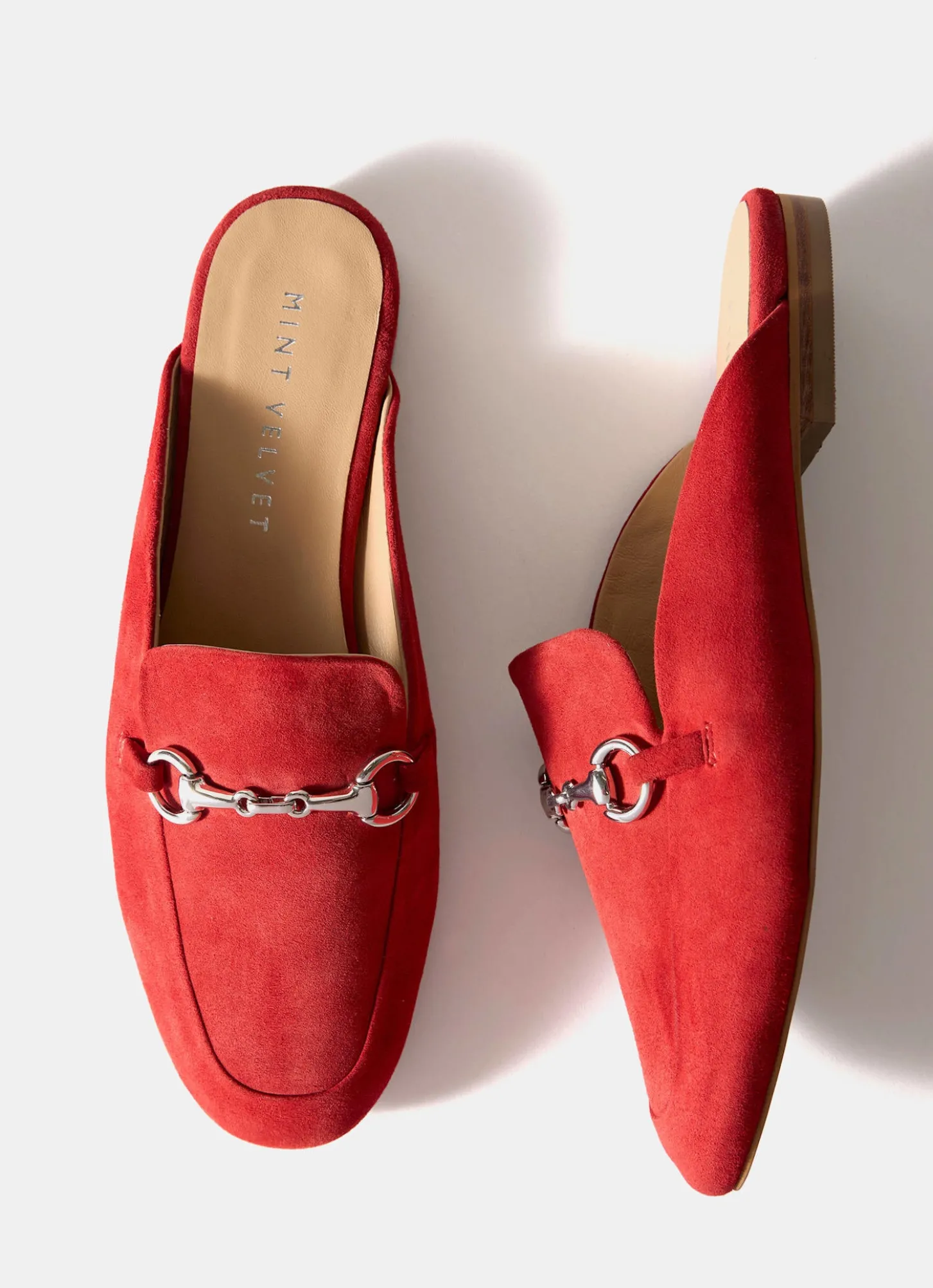 Faye Red Suede Backless Loafers