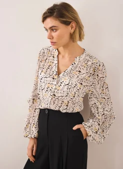 Floral Print Ruffle Blouse