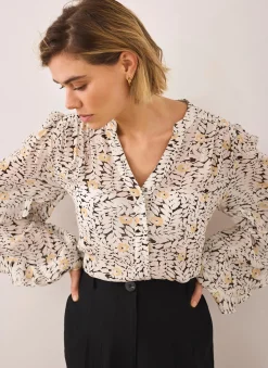 Floral Print Ruffle Blouse