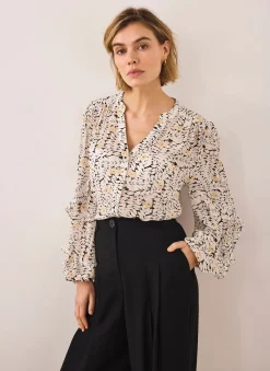 Floral Print Ruffle Blouse