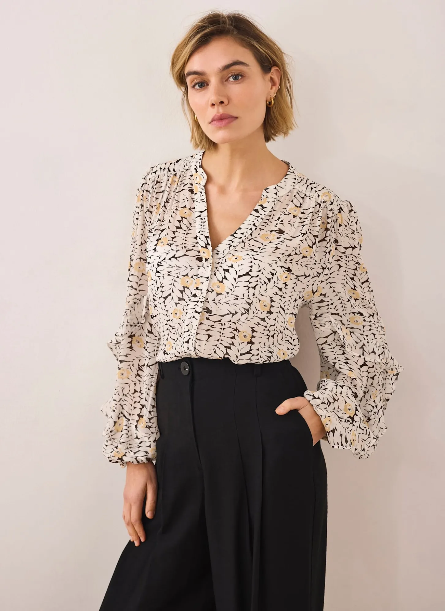 Floral Print Ruffle Blouse