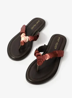 Freya Brown Pearl Detail Flip Flop Sandals