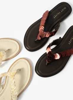 Freya Brown Pearl Detail Flip Flop Sandals