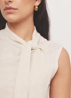 Gold Metallic Knit Tie Neck Top