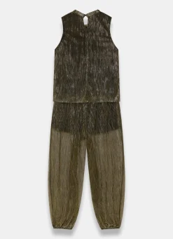 Gold Plisse Top and Balloon Trousers Set