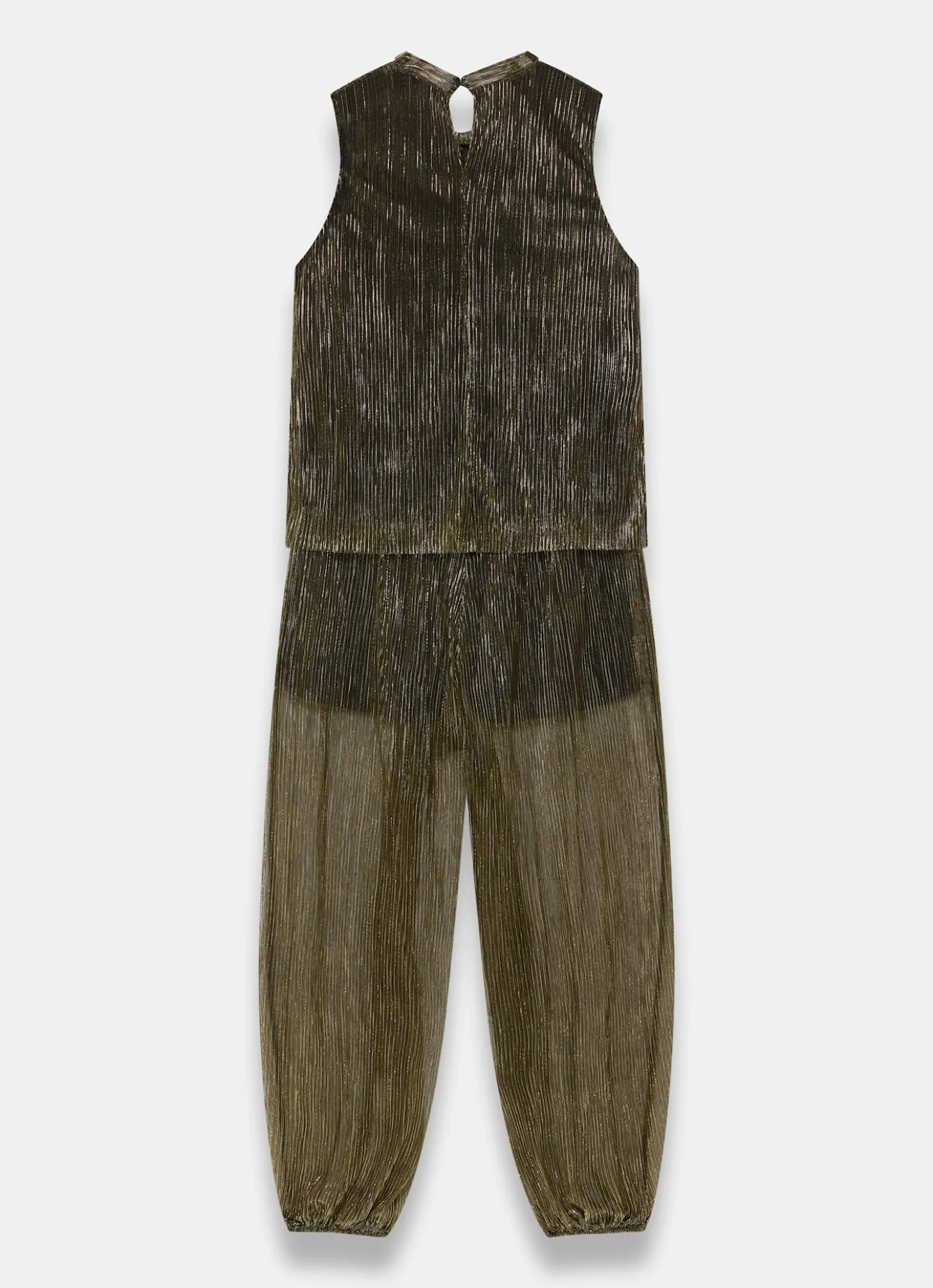 Gold Plisse Top and Balloon Trousers Set