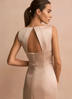 Gold Satin Midi Shift Dress