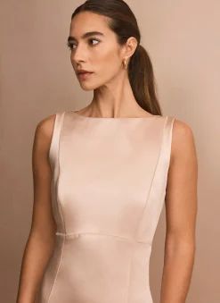 Gold Satin Midi Shift Dress
