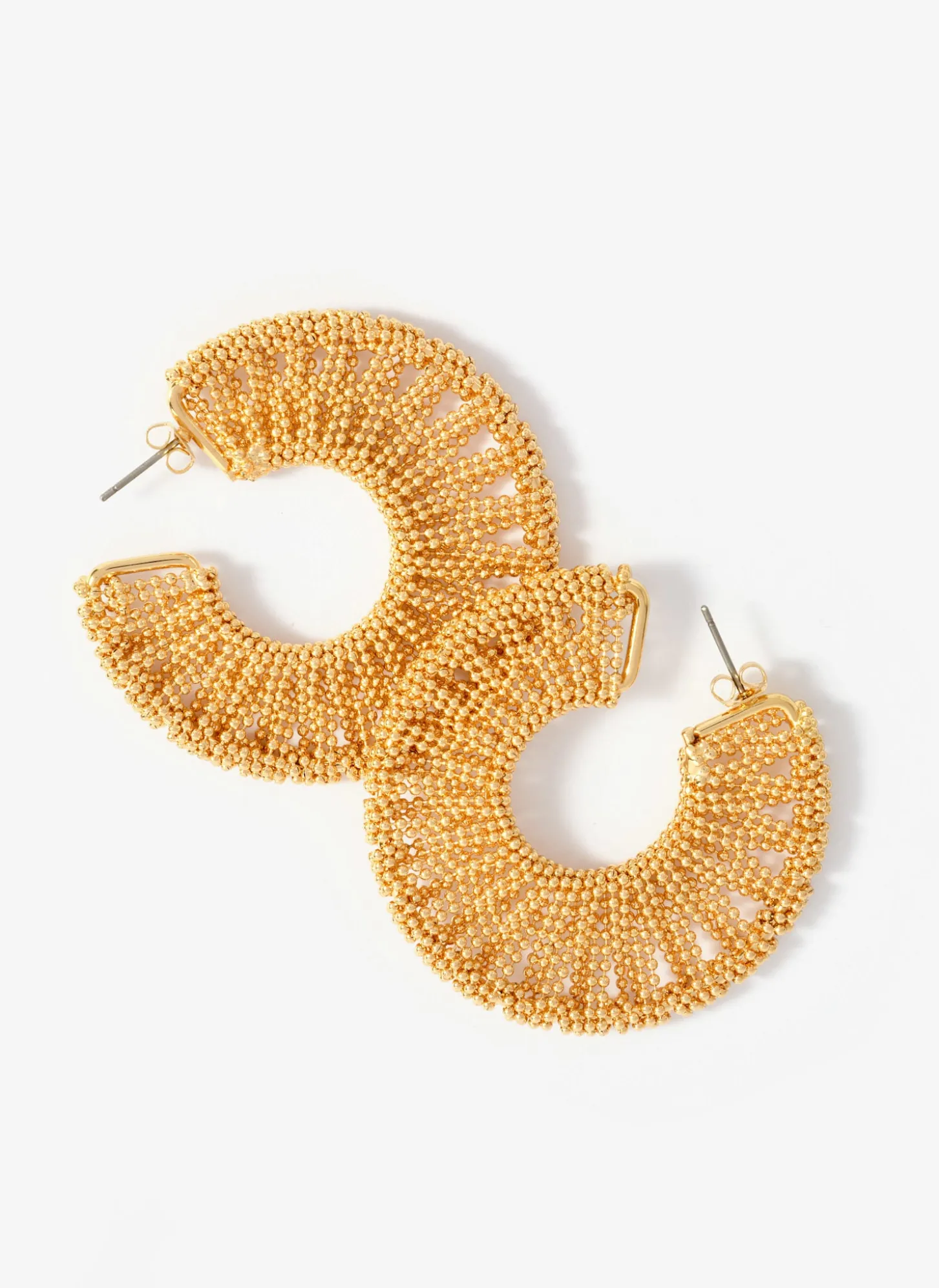 Gold Tone Beaded Hoop Earrings