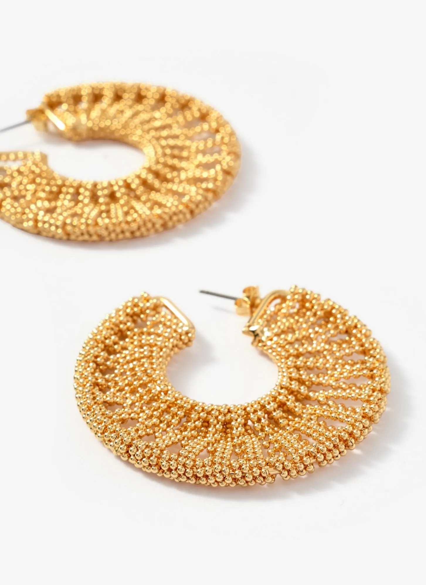 Gold Tone Beaded Hoop Earrings