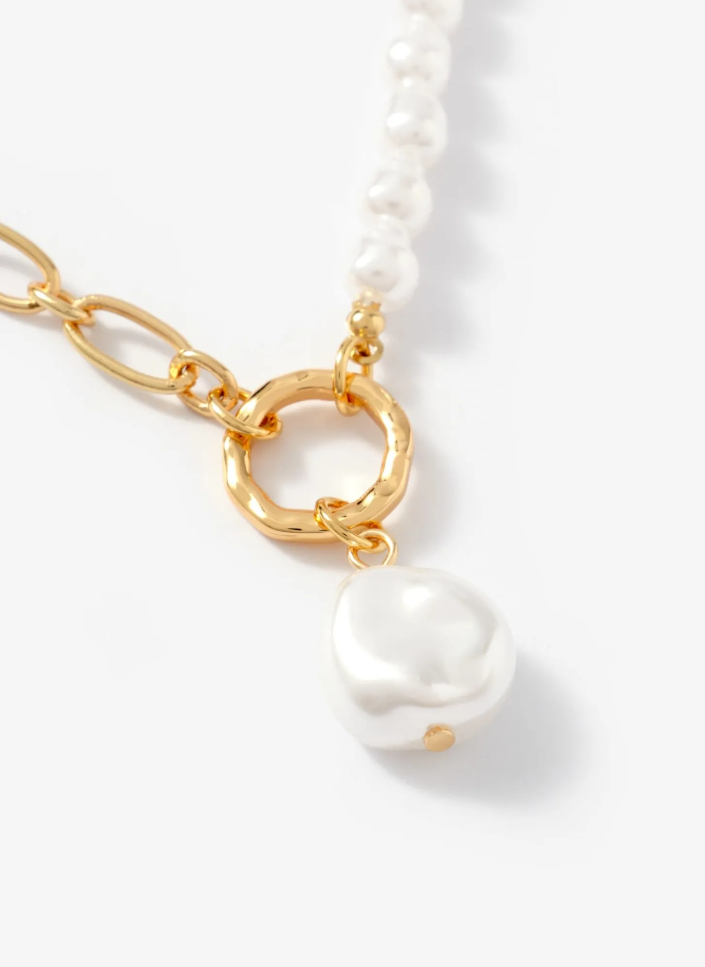 Gold Tone Chain & Pearl Drop Necklace