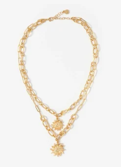 Gold Tone Double Layered Sun Necklace