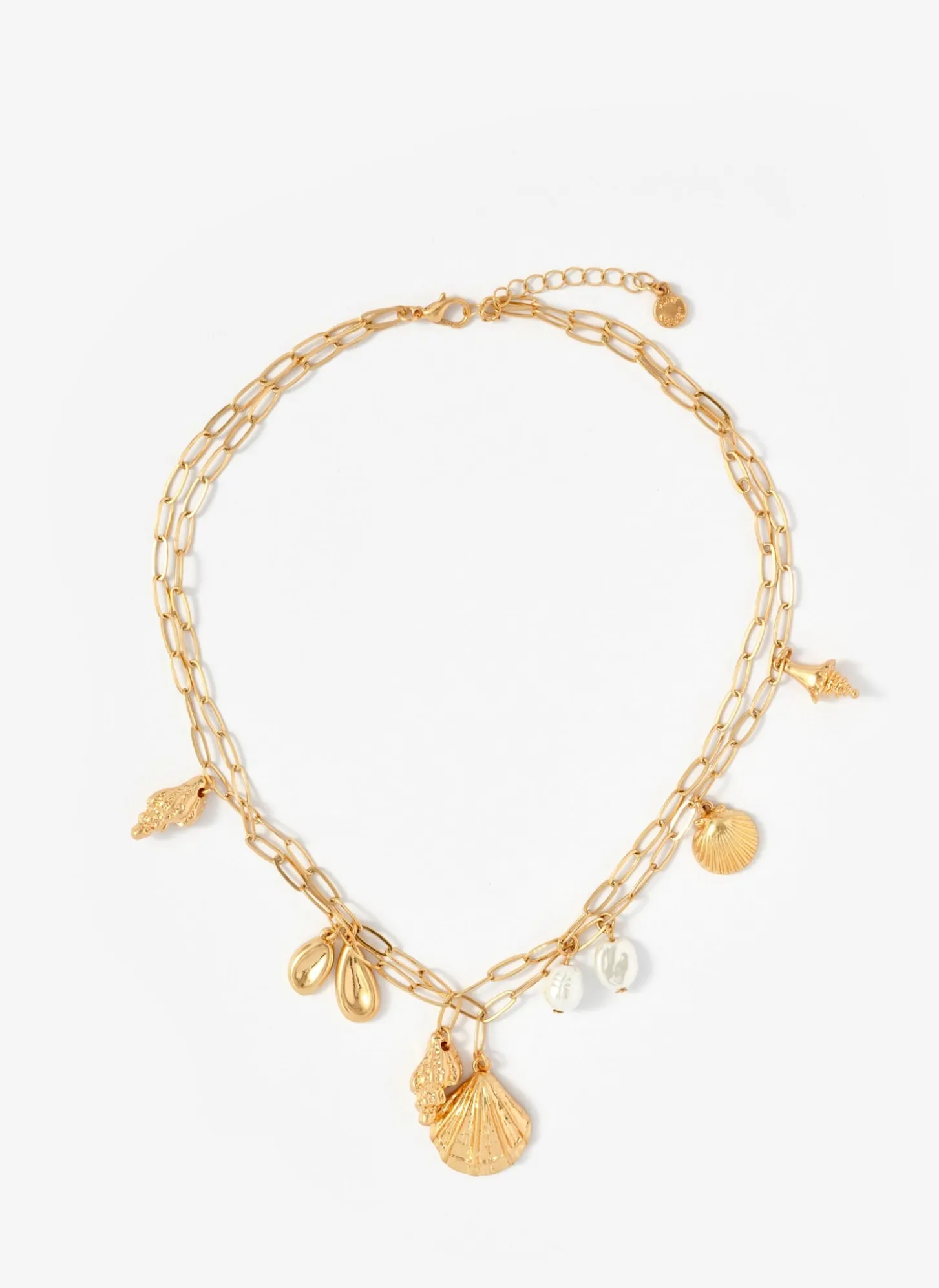 Gold Tone Double Layered Charm Necklace