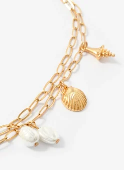 Gold Tone Double Layered Charm Necklace