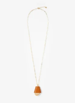 Gold Tone Faux Leather Cased Pendant Necklace