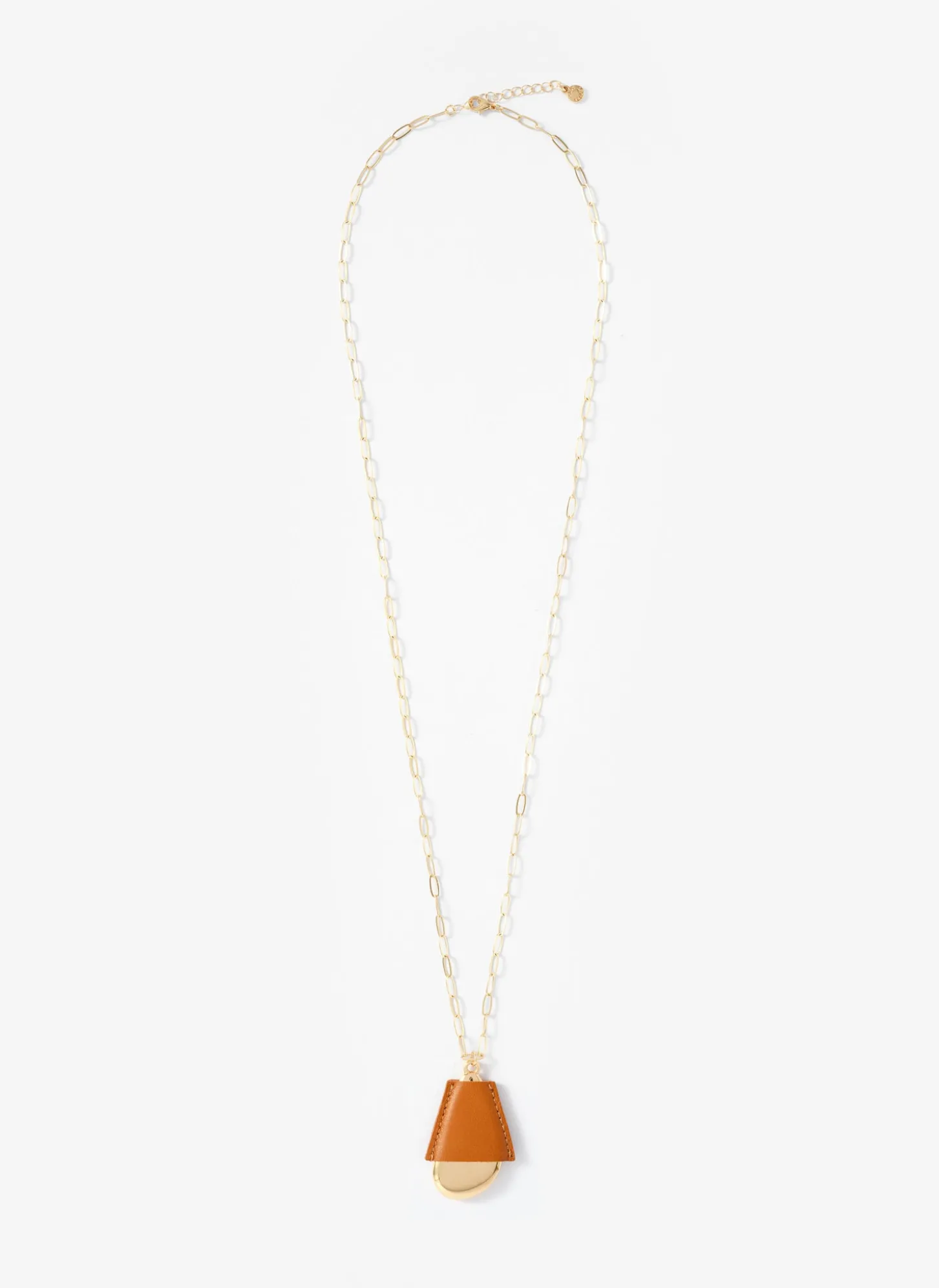 Gold Tone Faux Leather Cased Pendant Necklace