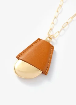 Gold Tone Faux Leather Cased Pendant Necklace