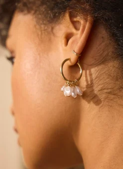 Gold Tone Hoop Mini Pearl Earrings